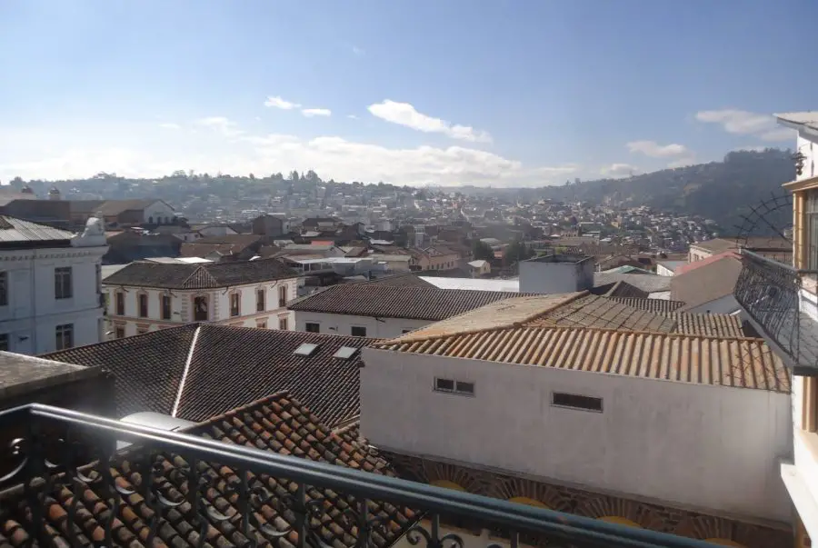 View of Quito, Ecuador from my balcony at the Hotel San Francisco.