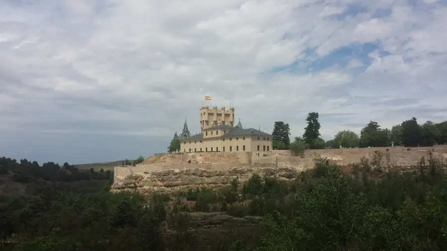 Views of the Alcazar de Segovia from a distance, in Spain