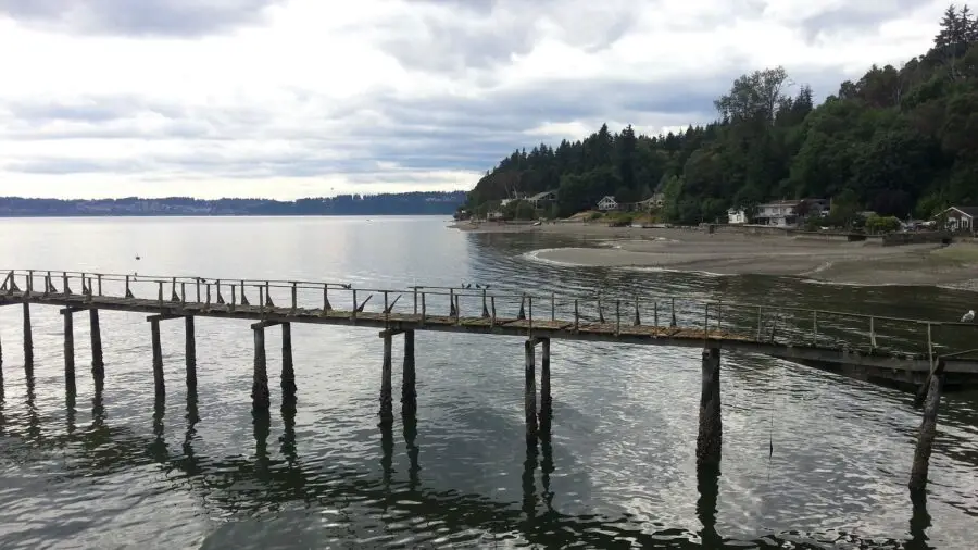 A precarious-looking bridge near the coast on Vashon Island close to Seattle, USA