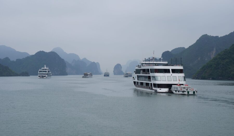 Many Boats Setting Off on Tours of Halong Bay, Vietnam