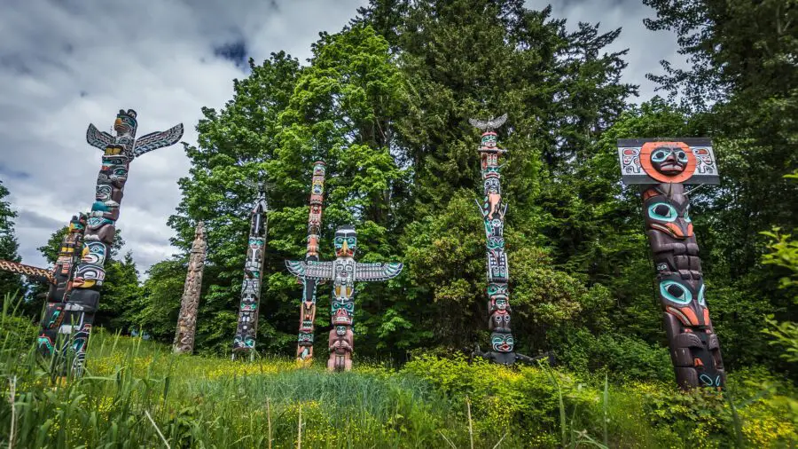 The Ultimate Self-Guided Vancouver Walking Tour Featured Image, with Totem poles in Stanley Park