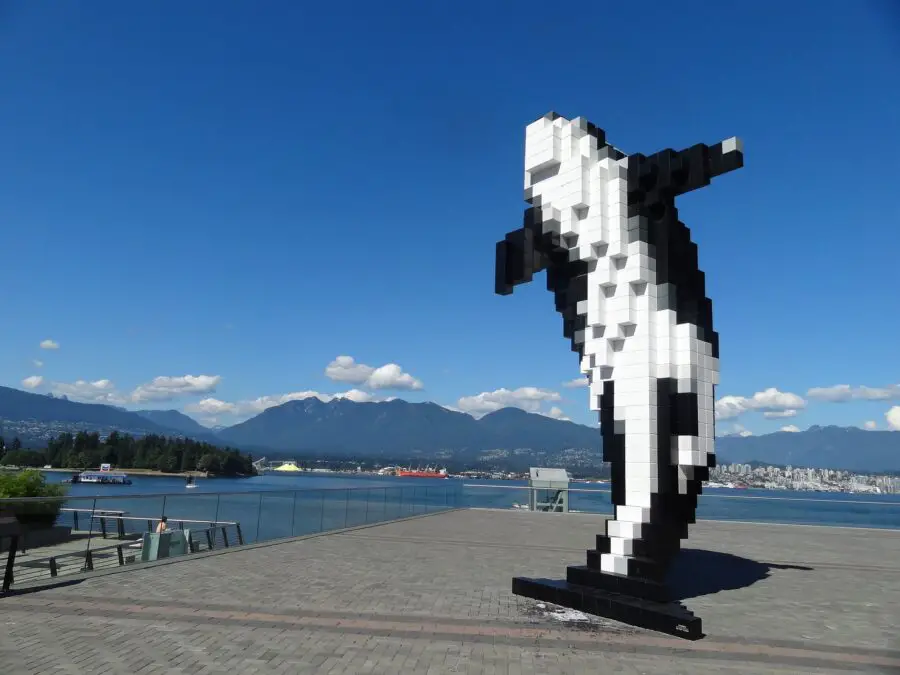 The digital orca statue near Canada Place and by the ocean in Vancouver, one of the stops on your Vancouver walking tour