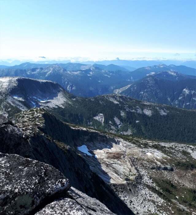 View of the mountain sides and British Columbia mountain ranges from Needle Peak near Hope, one of the hikes near Vancouver, BC