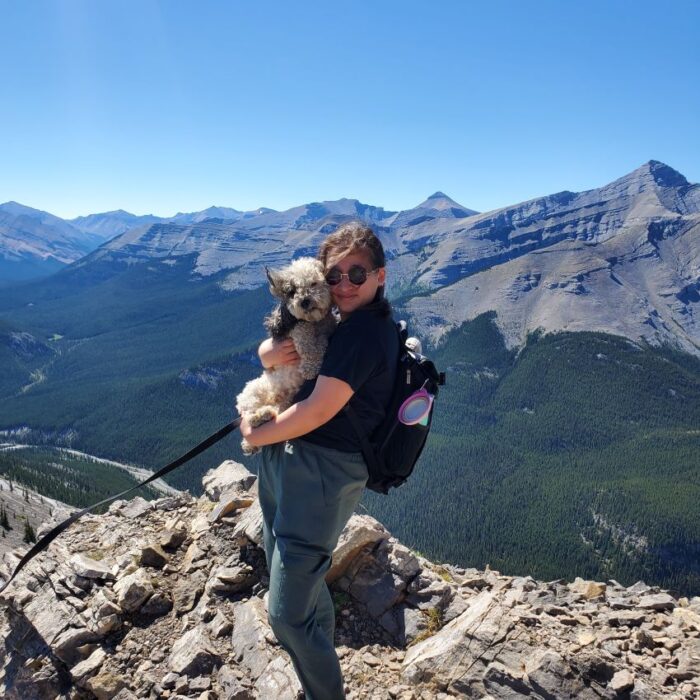 Mia on a hike in the Canadian Rockies